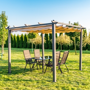 Záhradná pergola 3 X 3 100% hliník so strechou z polyesteru s povrchovou úpravou PA 180g